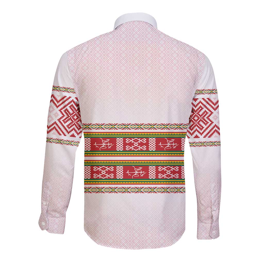 Lithuania Folk Pattern Vytis Motif Long Sleeve Button Shirt