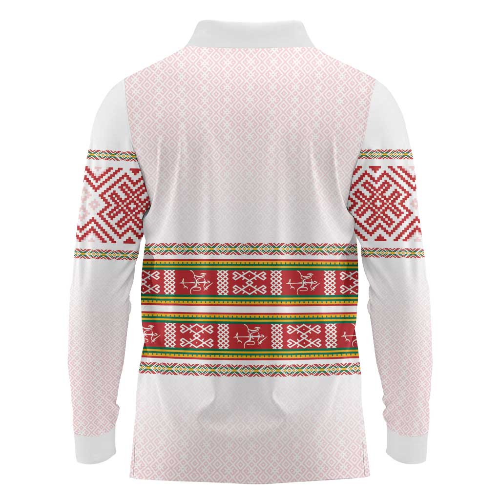 Lithuania Folk Pattern Vytis Motif Long Sleeve Polo Shirt
