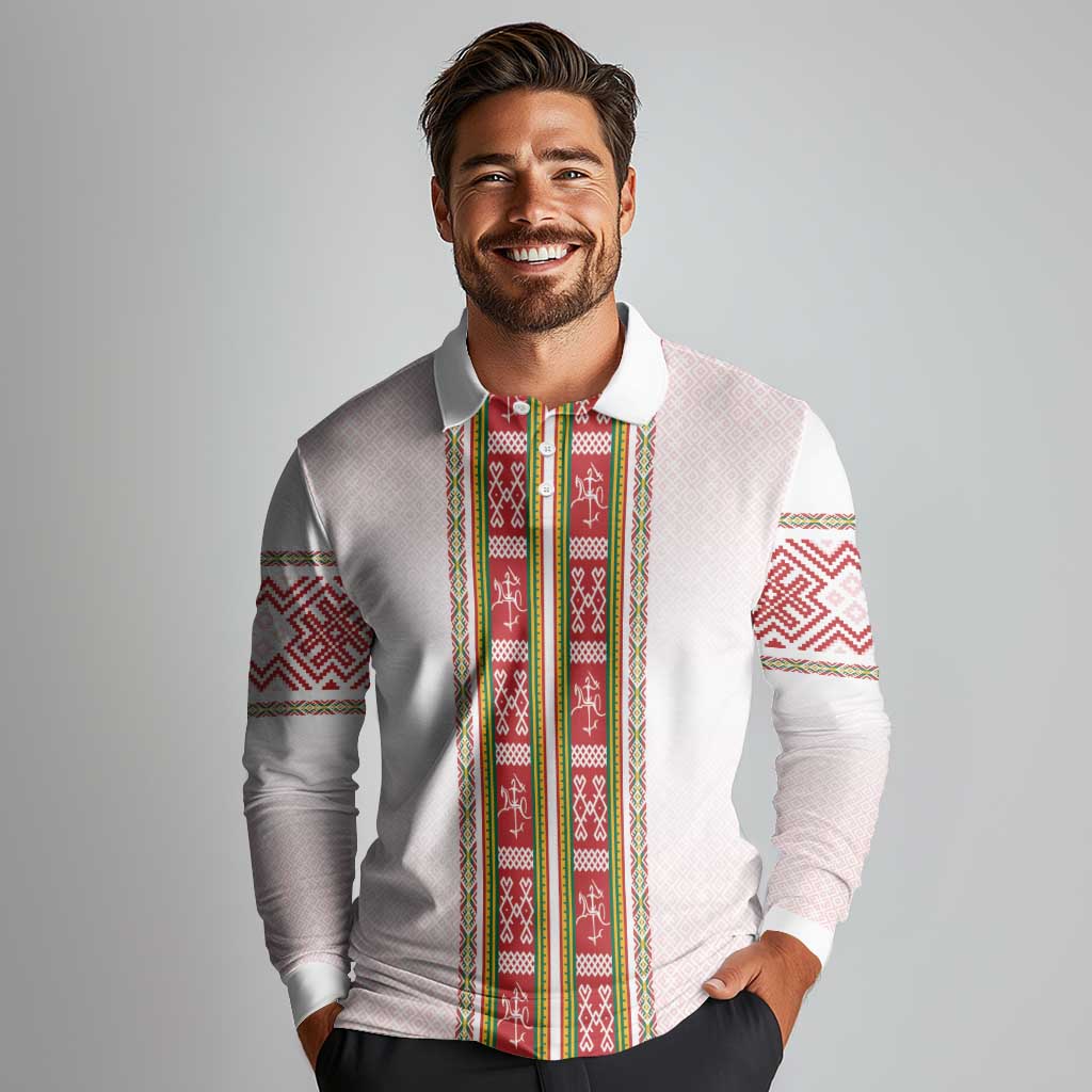 Lithuania Folk Pattern Vytis Motif Long Sleeve Polo Shirt
