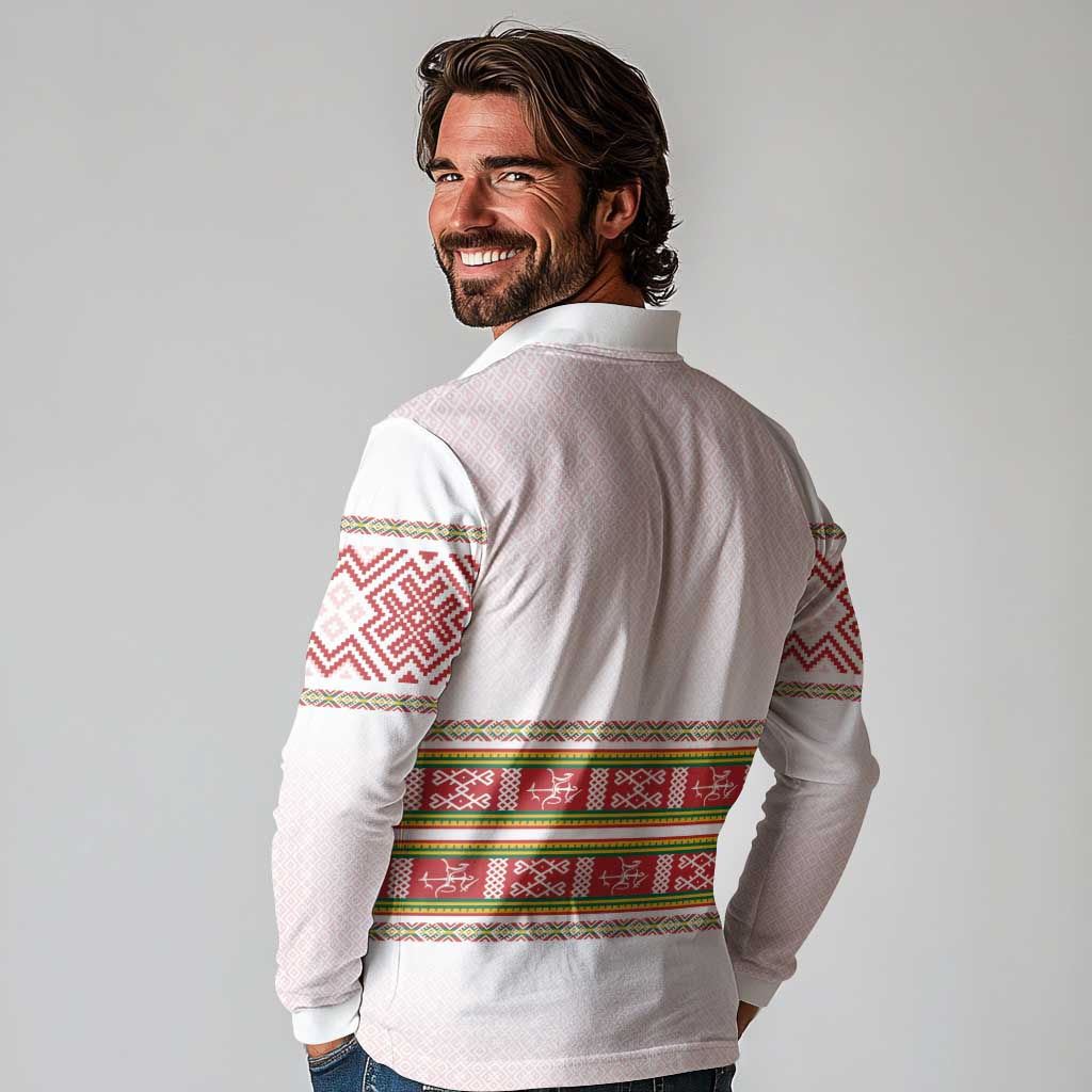 Lithuania Folk Pattern Vytis Motif Long Sleeve Polo Shirt