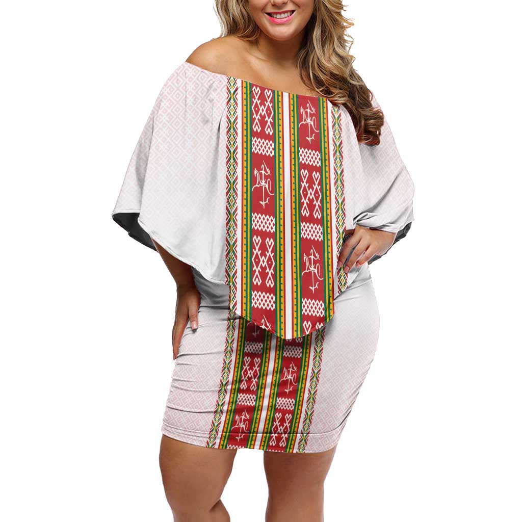 Lithuania Folk Pattern Vytis Motif Off Shoulder Short Dress