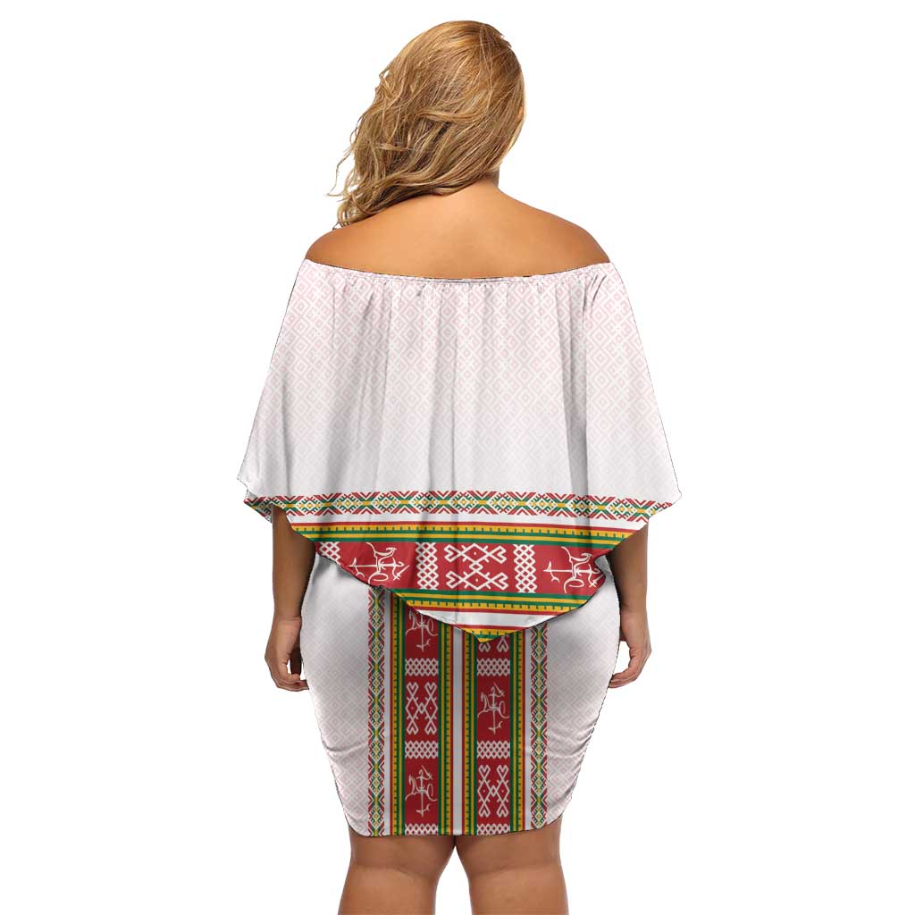 Lithuania Folk Pattern Vytis Motif Off Shoulder Short Dress