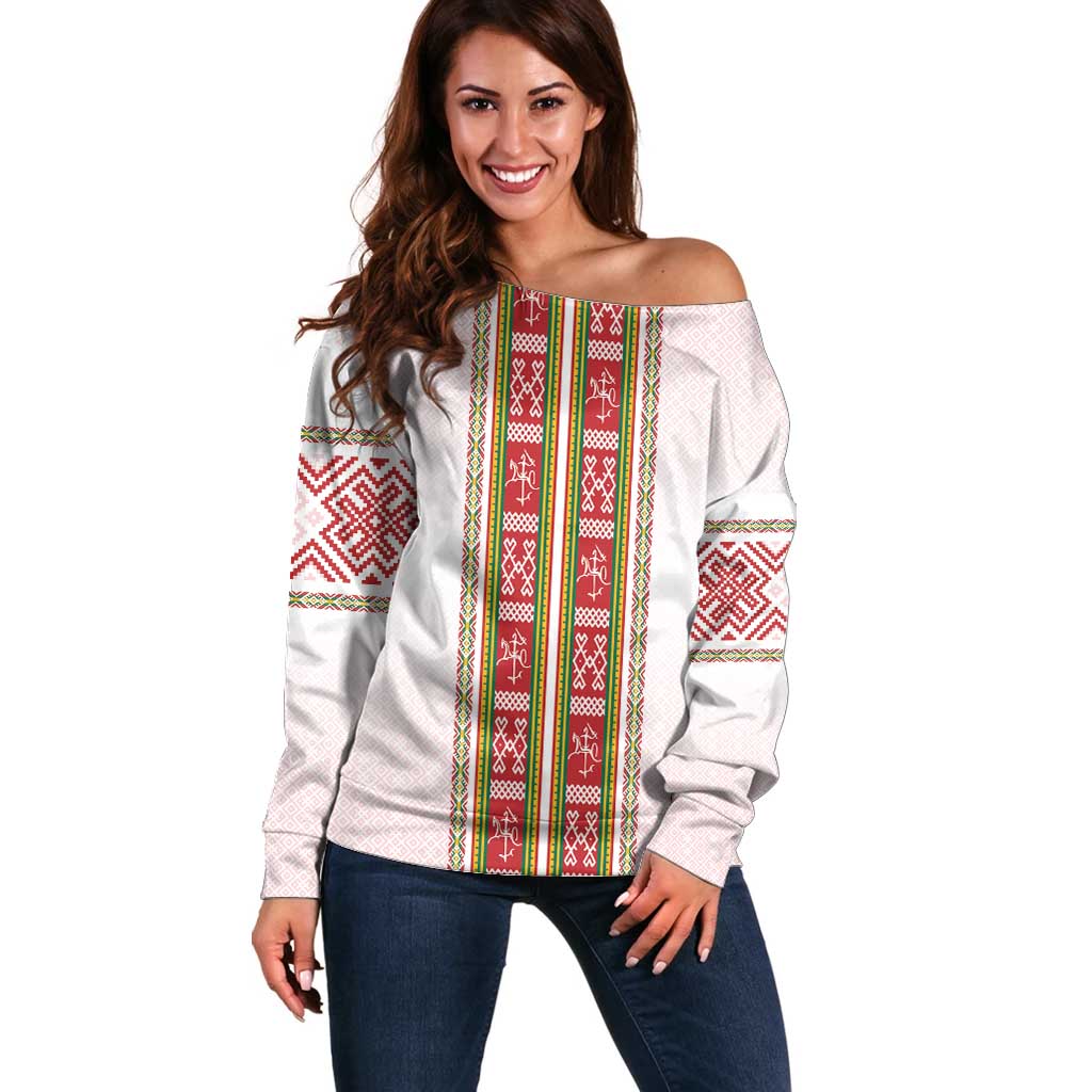 Lithuania Folk Pattern Vytis Motif Off Shoulder Sweater