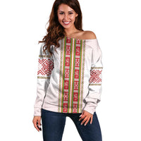 Lithuania Folk Pattern Vytis Motif Off Shoulder Sweater