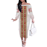 Lithuania Folk Pattern Vytis Motif Off The Shoulder Long Sleeve Dress