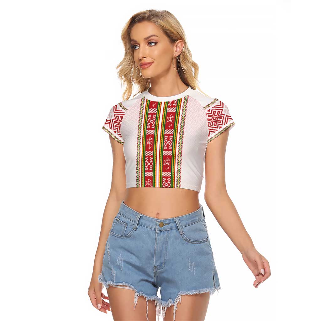 Lithuania Folk Pattern Vytis Motif Raglan Cropped T Shirt