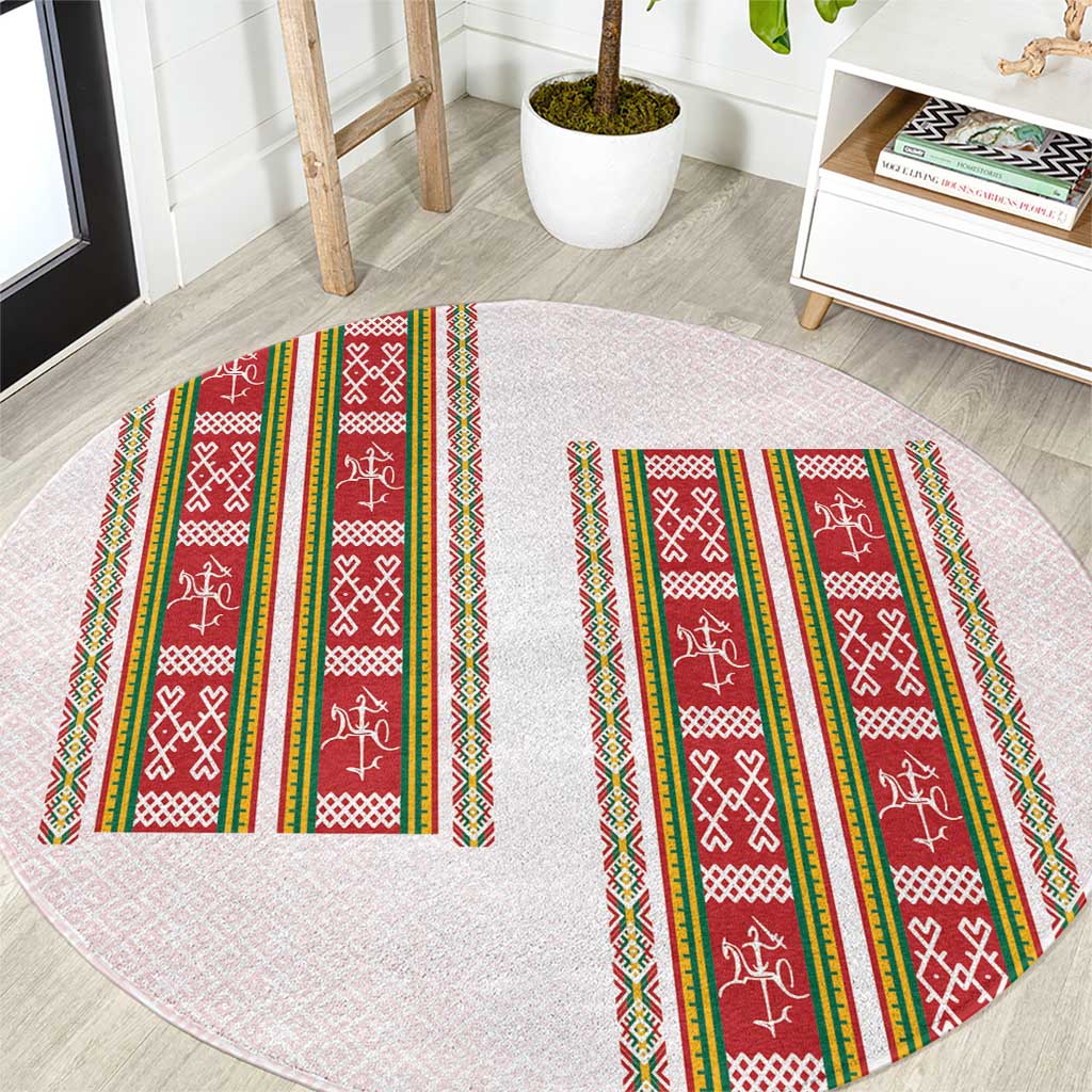 Lithuania Folk Pattern Vytis Motif Round Carpet
