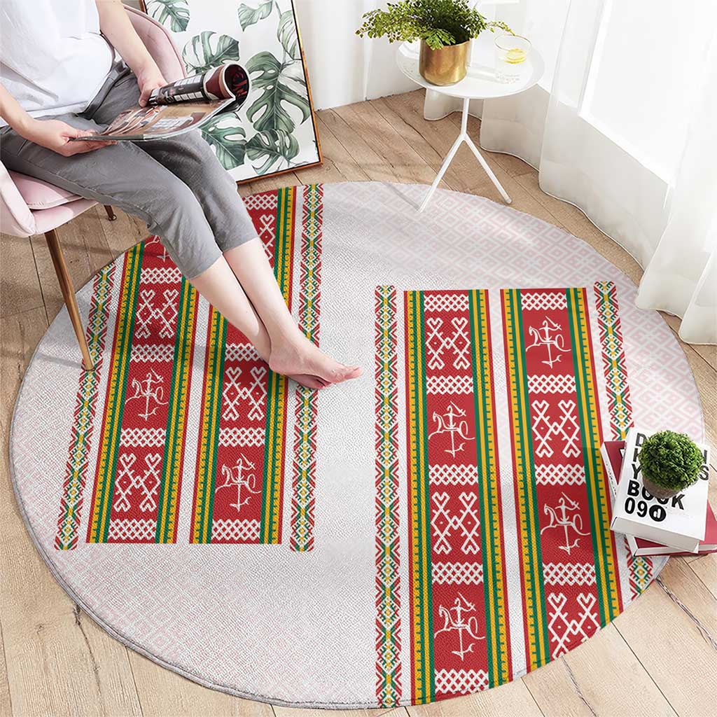 Lithuania Folk Pattern Vytis Motif Round Carpet
