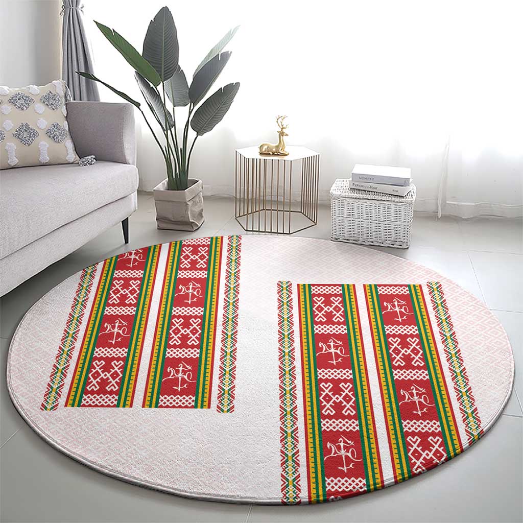 Lithuania Folk Pattern Vytis Motif Round Carpet
