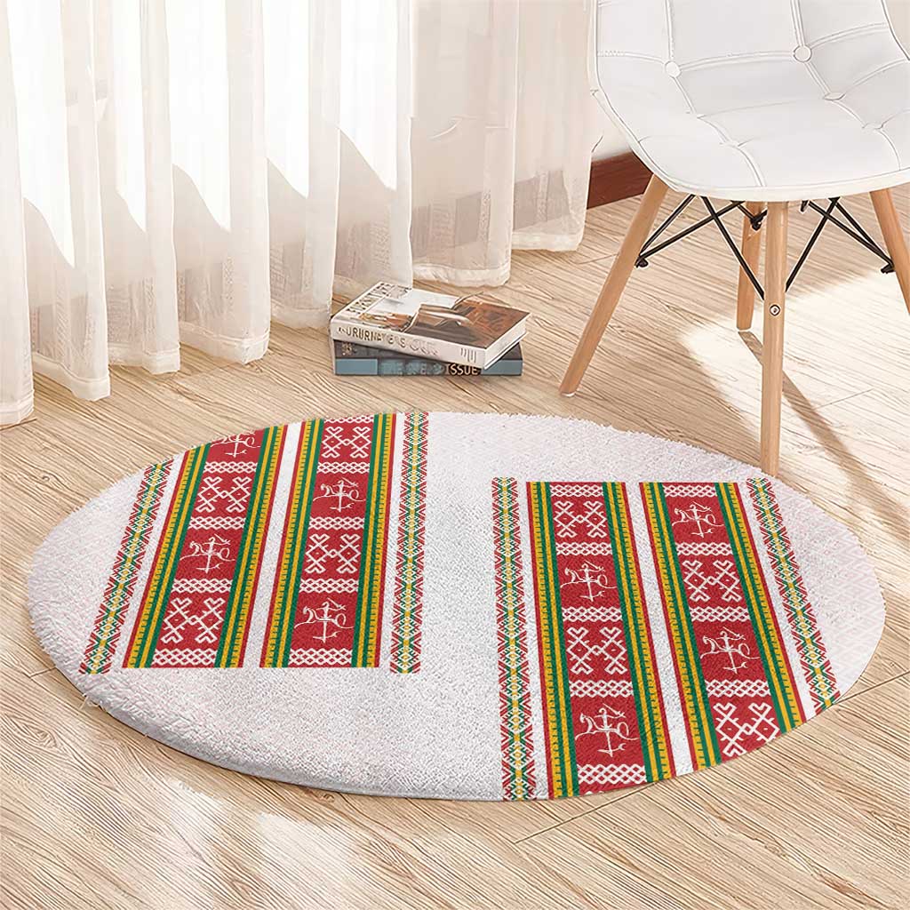 Lithuania Folk Pattern Vytis Motif Round Carpet