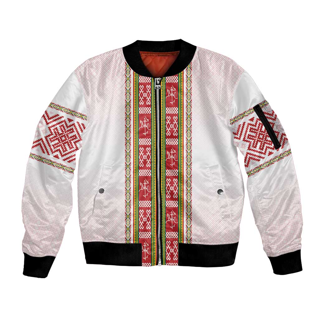 Lithuania Folk Pattern Vytis Motif Sleeve Zip Bomber Jacket
