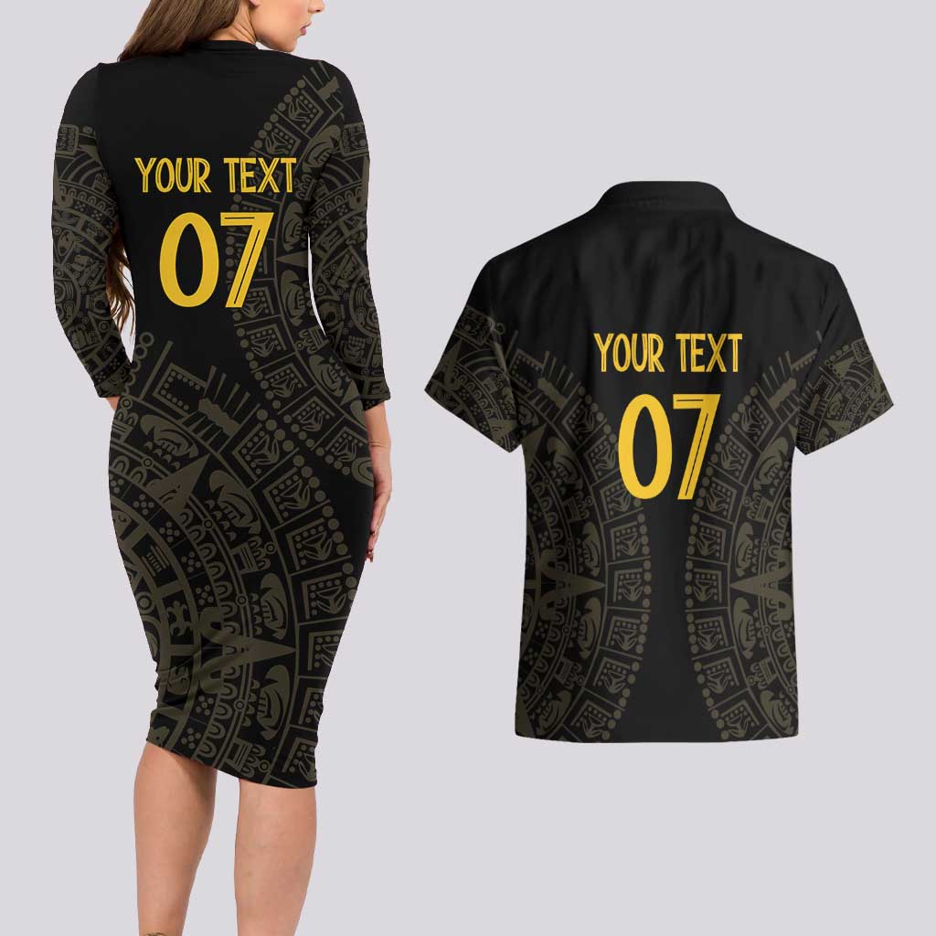 Mexico Football Custom Couples Matching Long Sleeve Bodycon Dress and Hawaiian Shirt Viva Mexicana Aztec Inspired