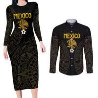 Mexico Football Custom Couples Matching Long Sleeve Bodycon Dress and Long Sleeve Button Shirt Viva Mexicana Aztec Inspired