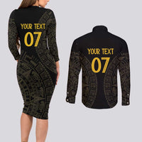 Mexico Football Custom Couples Matching Long Sleeve Bodycon Dress and Long Sleeve Button Shirt Viva Mexicana Aztec Inspired