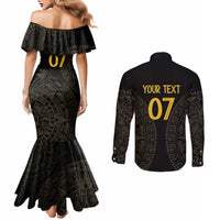 Mexico Football Custom Couples Matching Mermaid Dress and Long Sleeve Button Shirt Viva Mexicana Aztec Inspired