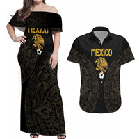 Mexico Football Custom Couples Matching Off Shoulder Maxi Dress and Hawaiian Shirt Viva Mexicana Aztec Inspired