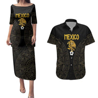 Mexico Football Custom Couples Matching Puletasi and Hawaiian Shirt Viva Mexicana Aztec Inspired