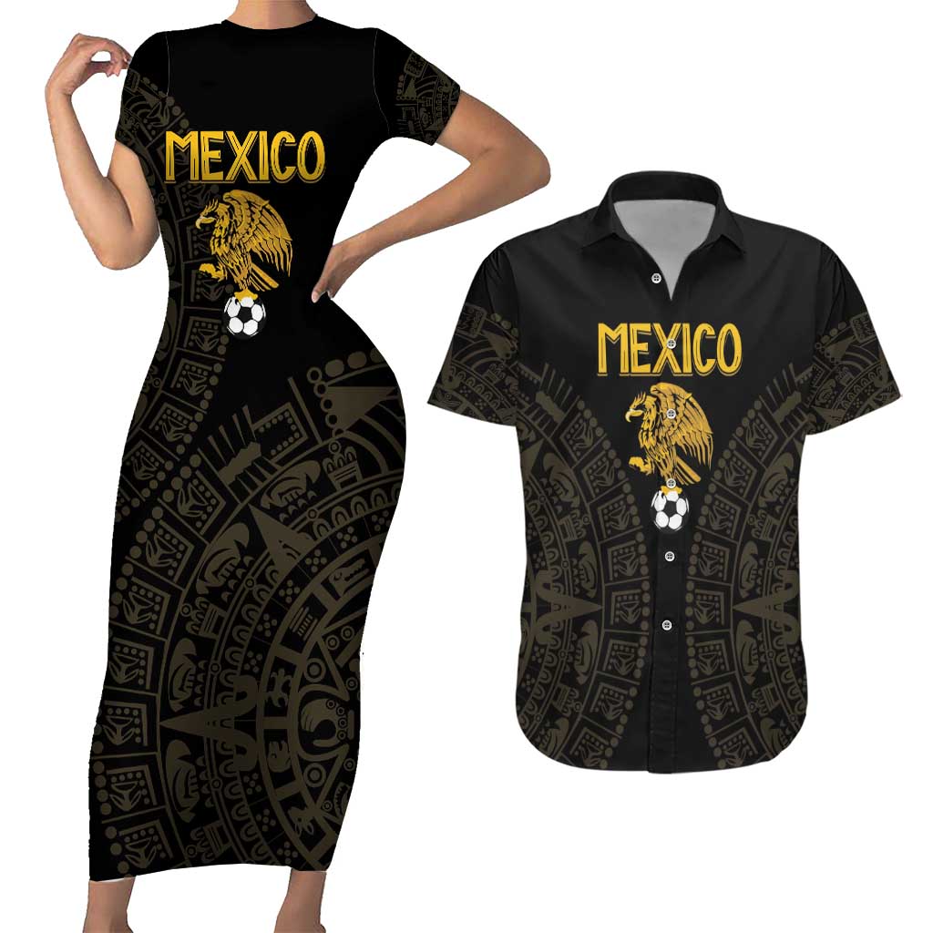 Mexico Football Custom Couples Matching Short Sleeve Bodycon Dress and Hawaiian Shirt Viva Mexicana Aztec Inspired