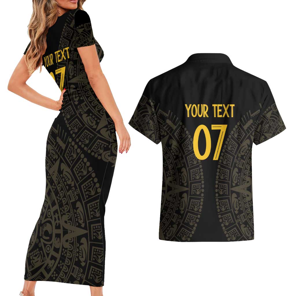 Mexico Football Custom Couples Matching Short Sleeve Bodycon Dress and Hawaiian Shirt Viva Mexicana Aztec Inspired