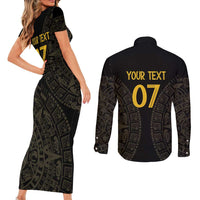 Mexico Football Custom Couples Matching Short Sleeve Bodycon Dress and Long Sleeve Button Shirt Viva Mexicana Aztec Inspired