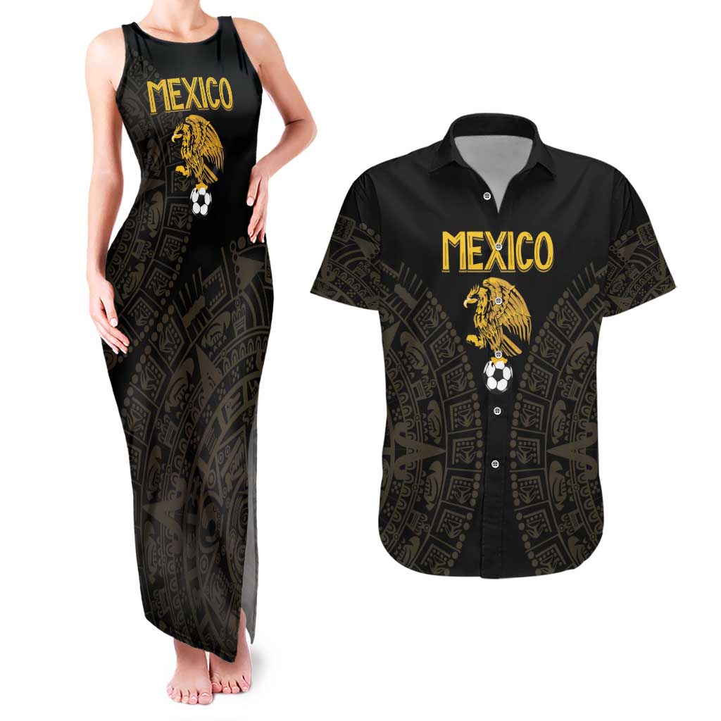 Mexico Football Custom Couples Matching Tank Maxi Dress and Hawaiian Shirt Viva Mexicana Aztec Inspired