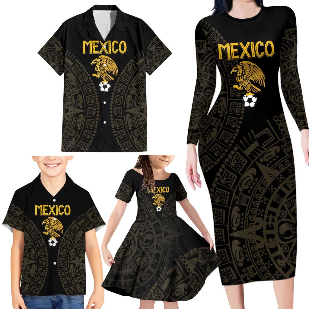 Mexico Football Custom Family Matching Long Sleeve Bodycon Dress and Hawaiian Shirt Viva Mexicana Aztec Inspired