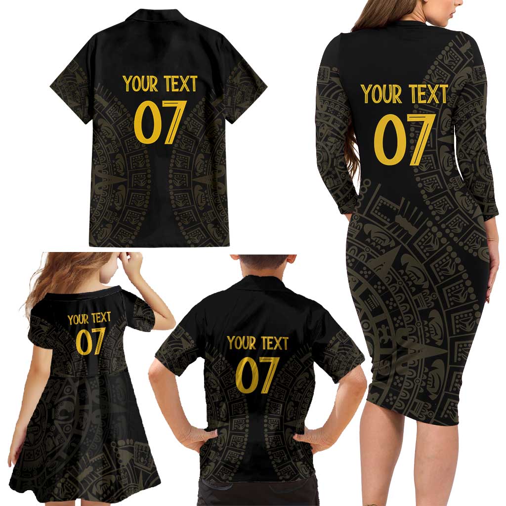Mexico Football Custom Family Matching Long Sleeve Bodycon Dress and Hawaiian Shirt Viva Mexicana Aztec Inspired