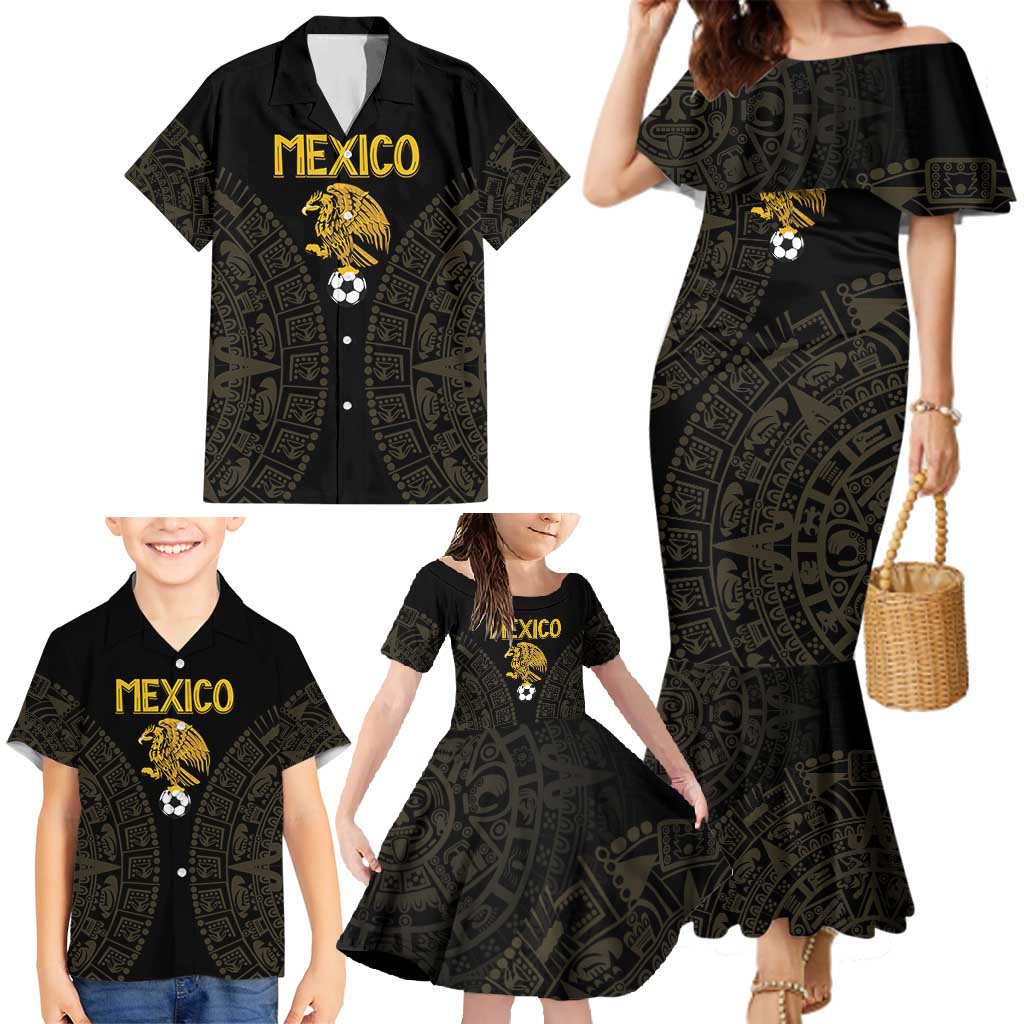Mexico Football Custom Family Matching Mermaid Dress and Hawaiian Shirt Viva Mexicana Aztec Inspired