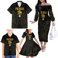 Mexico Football Custom Family Matching Off The Shoulder Long Sleeve Dress and Hawaiian Shirt Viva Mexicana Aztec Inspired