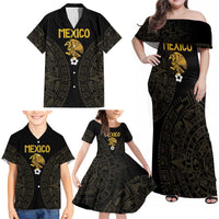 Mexico Football Custom Family Matching Off Shoulder Maxi Dress and Hawaiian Shirt Viva Mexicana Aztec Inspired
