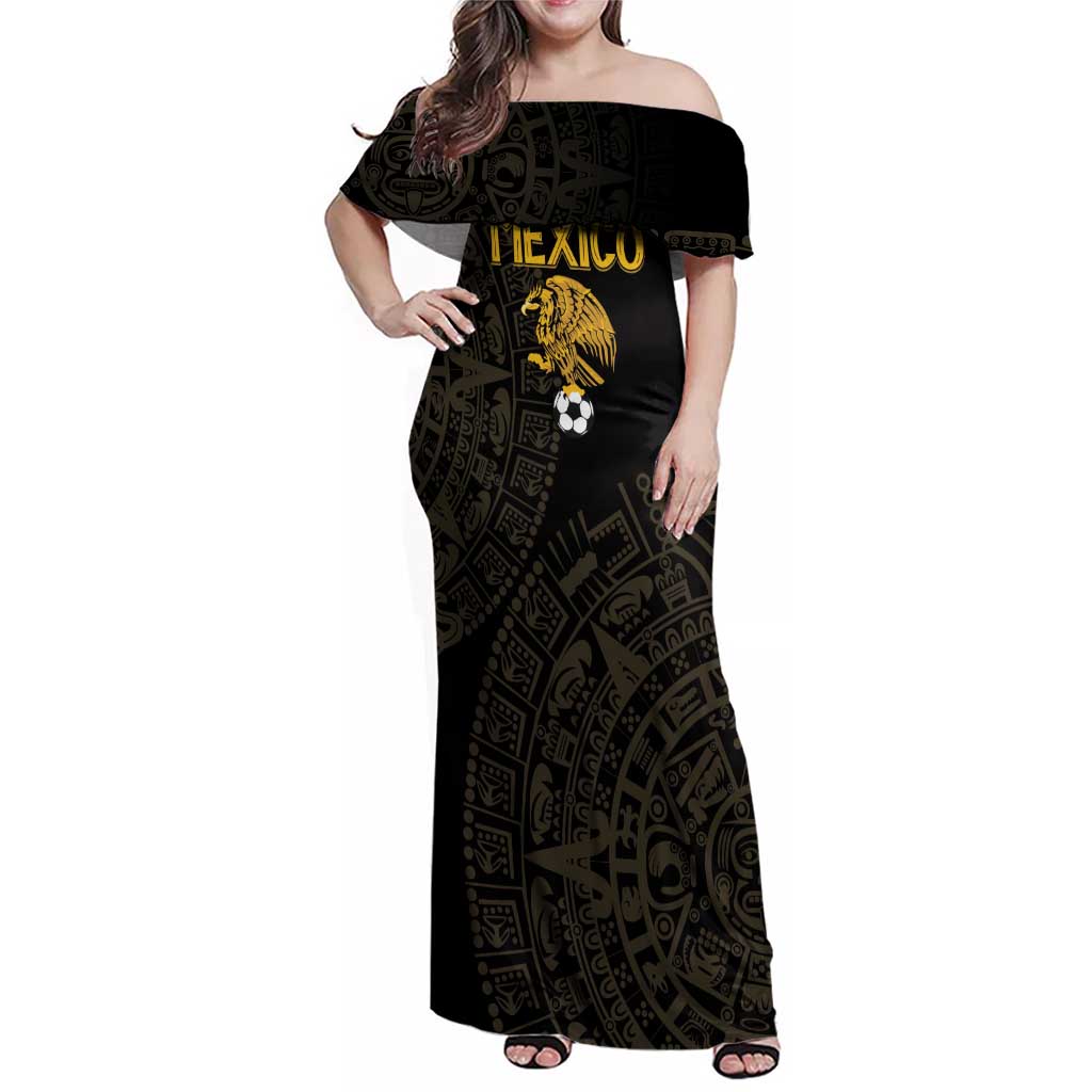 Mexico Football Custom Family Matching Off Shoulder Maxi Dress and Hawaiian Shirt Viva Mexicana Aztec Inspired