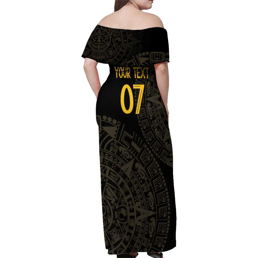 Mexico Football Custom Family Matching Off Shoulder Maxi Dress and Hawaiian Shirt Viva Mexicana Aztec Inspired