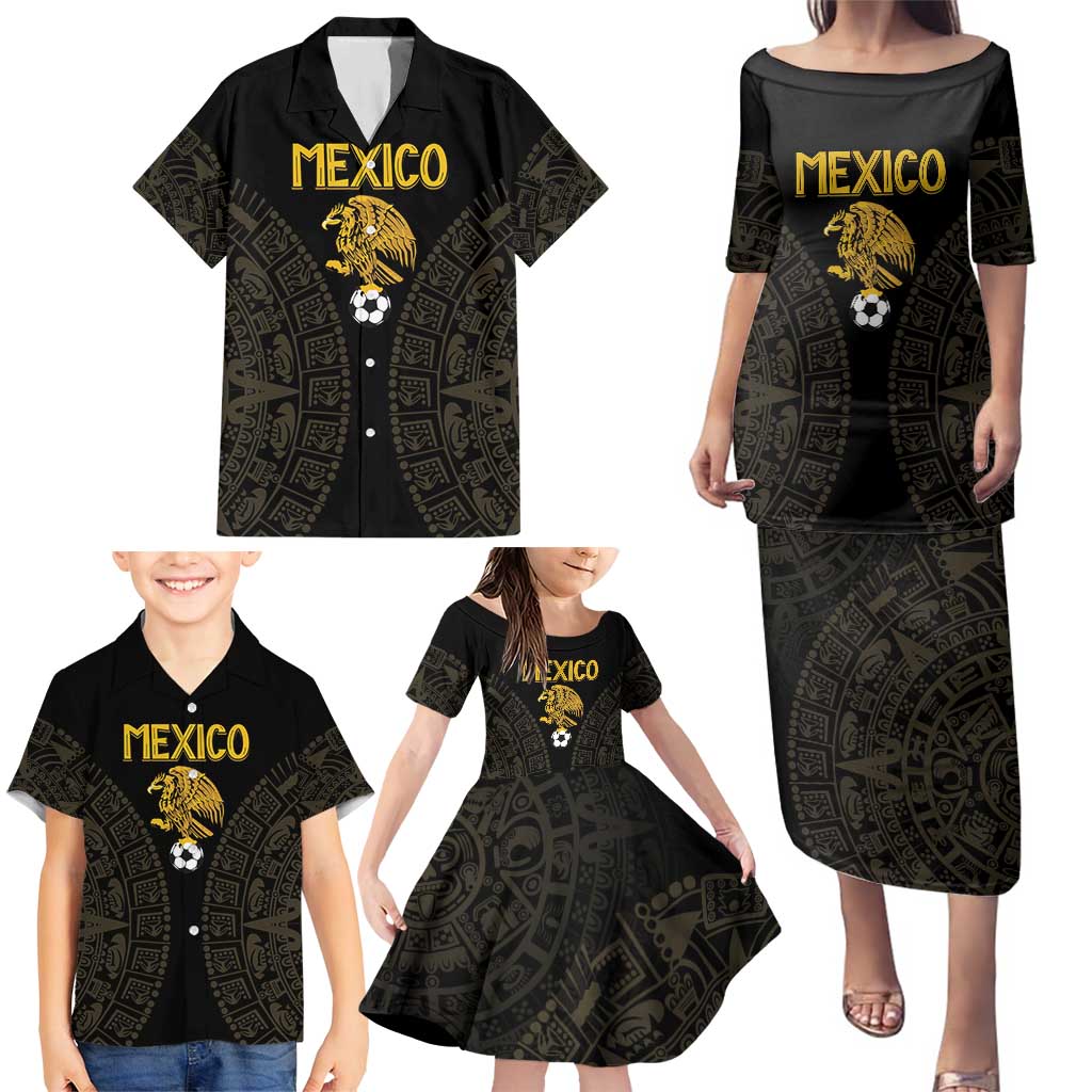 Mexico Football Custom Family Matching Puletasi and Hawaiian Shirt Viva Mexicana Aztec Inspired
