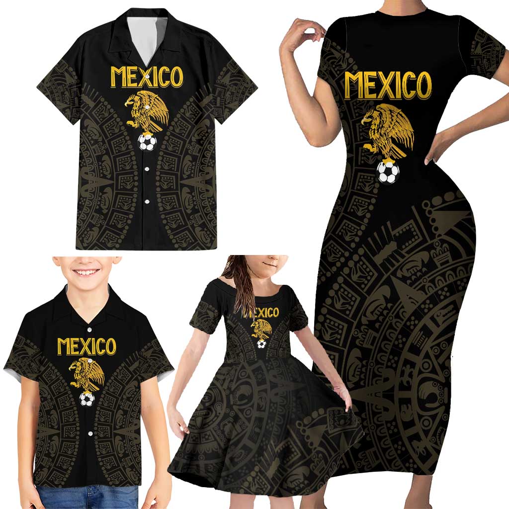Mexico Football Custom Family Matching Short Sleeve Bodycon Dress and Hawaiian Shirt Viva Mexicana Aztec Inspired