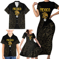 Mexico Football Custom Family Matching Short Sleeve Bodycon Dress and Hawaiian Shirt Viva Mexicana Aztec Inspired