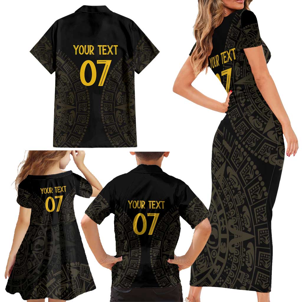 Mexico Football Custom Family Matching Short Sleeve Bodycon Dress and Hawaiian Shirt Viva Mexicana Aztec Inspired