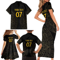 Mexico Football Custom Family Matching Short Sleeve Bodycon Dress and Hawaiian Shirt Viva Mexicana Aztec Inspired