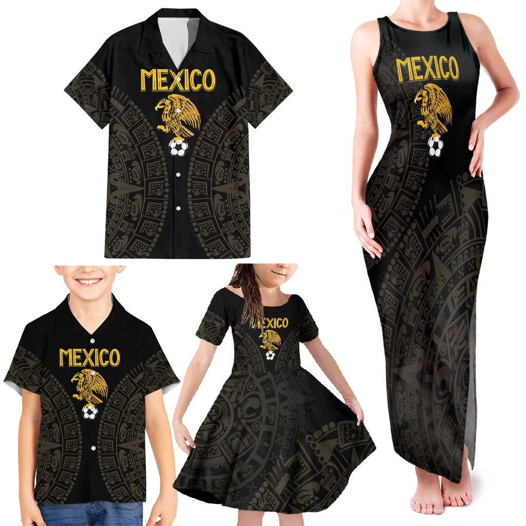 Mexico Football Custom Family Matching Tank Maxi Dress and Hawaiian Shirt Viva Mexicana Aztec Inspired