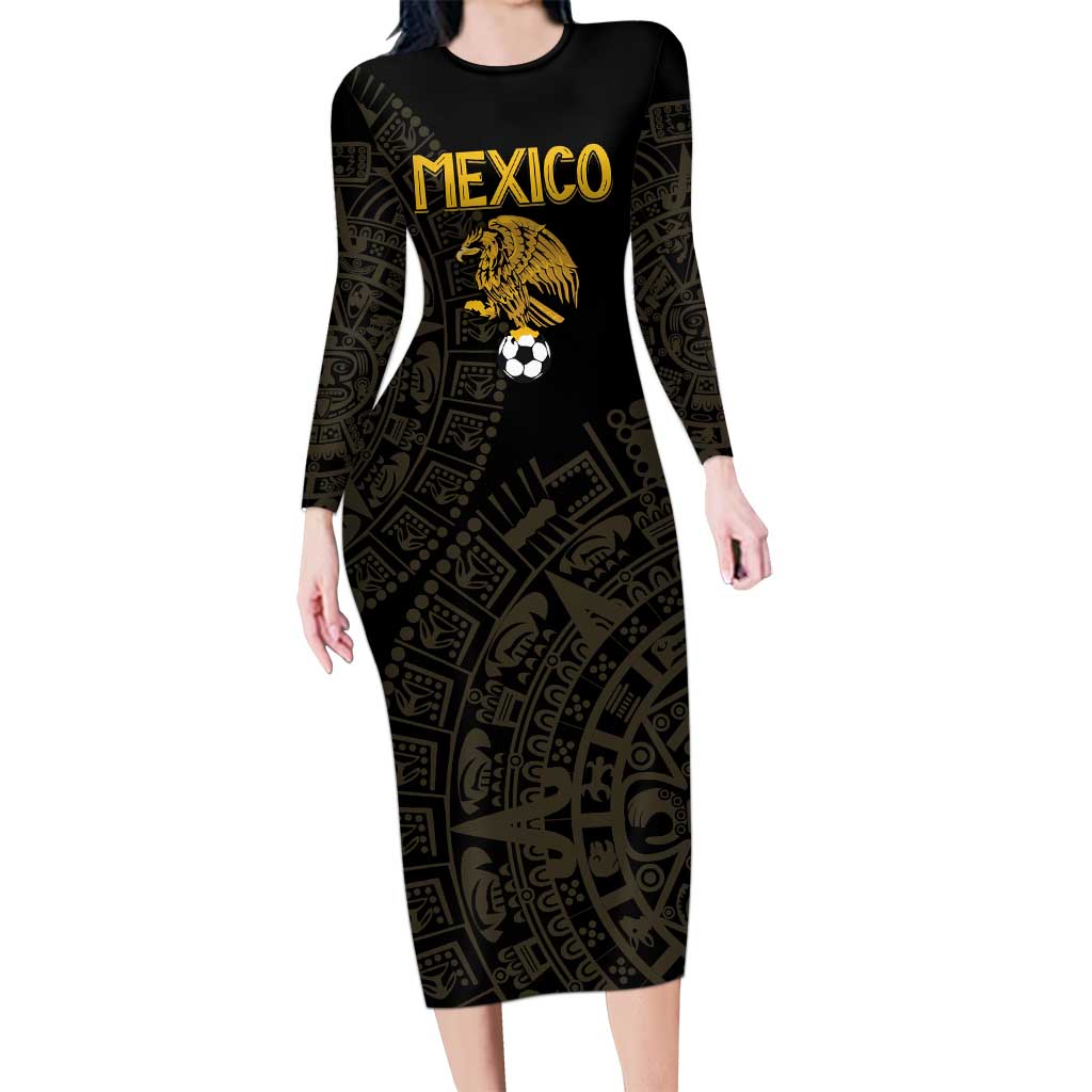 Mexico Football Custom Long Sleeve Bodycon Dress Viva Mexicana Aztec Inspired