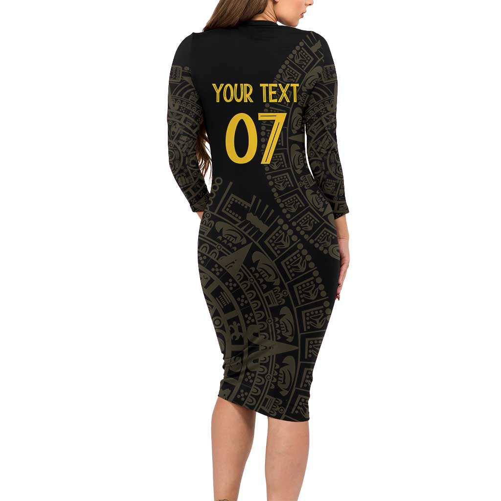 Mexico Football Custom Long Sleeve Bodycon Dress Viva Mexicana Aztec Inspired
