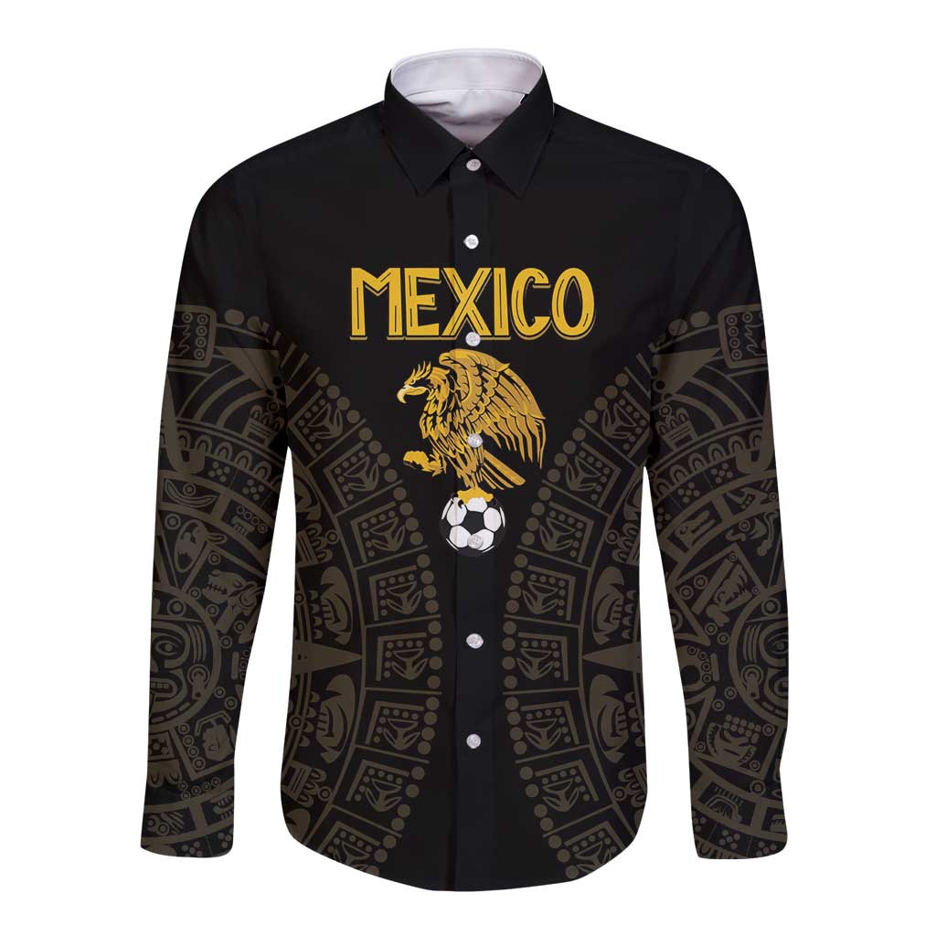 Mexico Football Custom Long Sleeve Button Shirt Viva Mexicana Aztec Inspired
