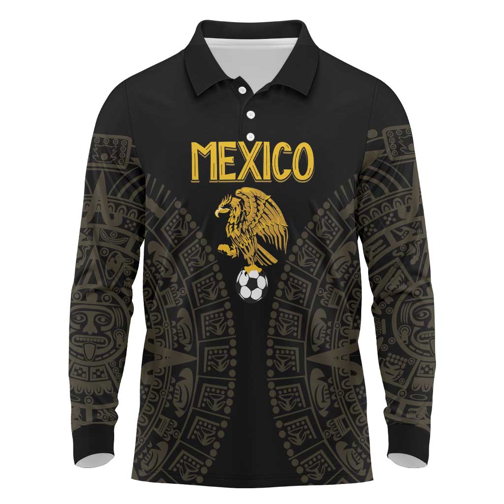 Mexico Football Custom Long Sleeve Polo Shirt Viva Mexicana Aztec Inspired