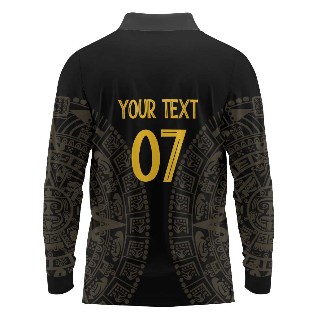 Mexico Football Custom Long Sleeve Polo Shirt Viva Mexicana Aztec Inspired