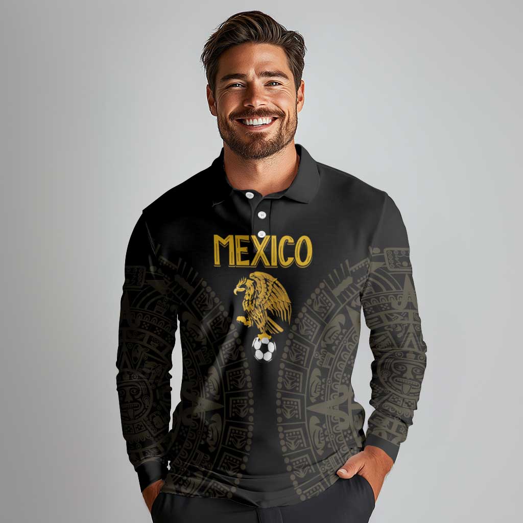 Mexico Football Custom Long Sleeve Polo Shirt Viva Mexicana Aztec Inspired