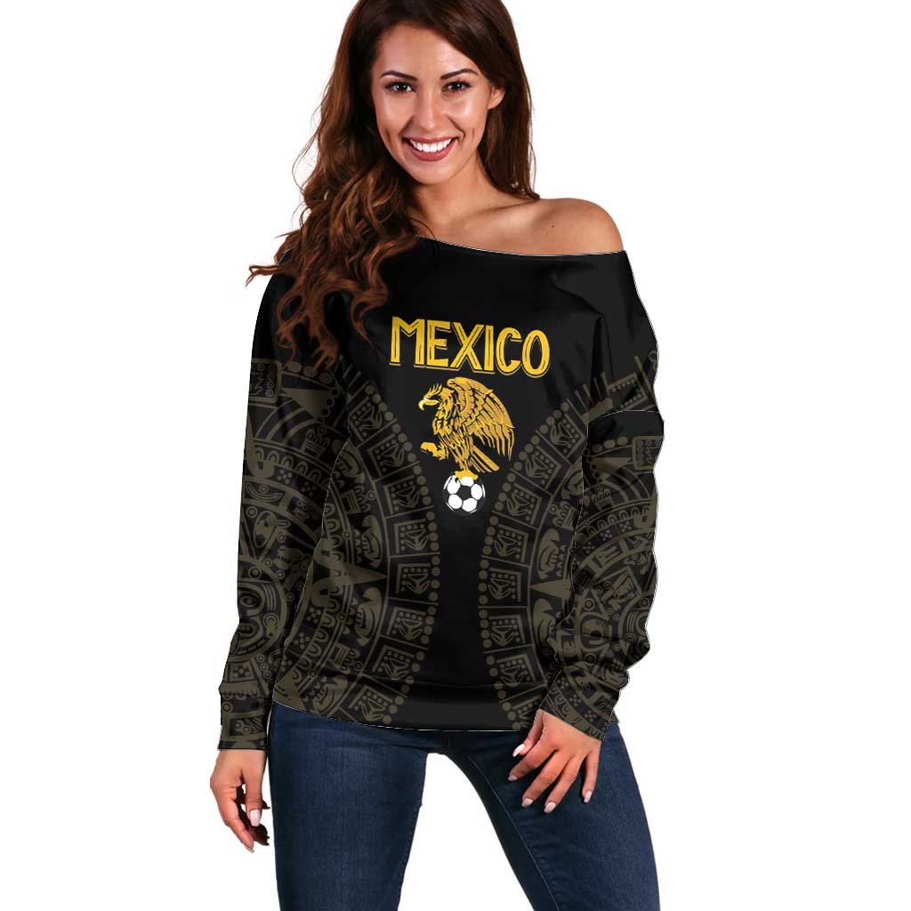 Mexico Football Custom Off Shoulder Sweater Viva Mexicana Aztec Inspired