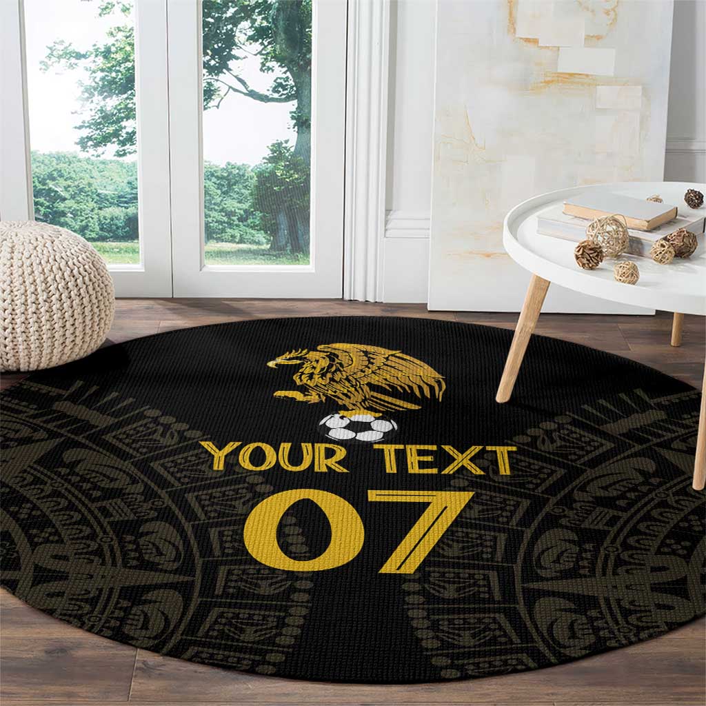 Mexico Football Custom Round Carpet Viva Mexicana Aztec Inspired