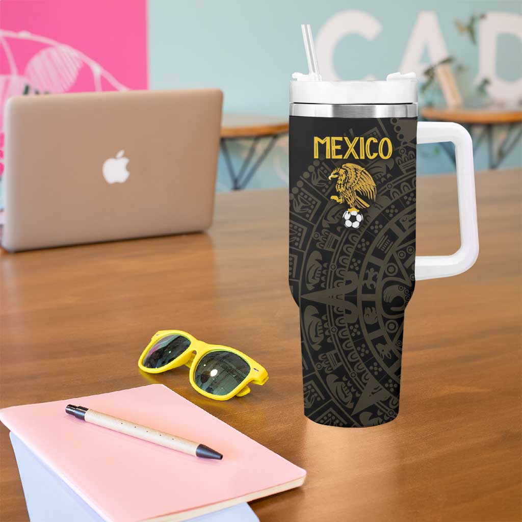 Mexico Football Custom Tumbler With Handle Viva Mexicana Aztec Inspired