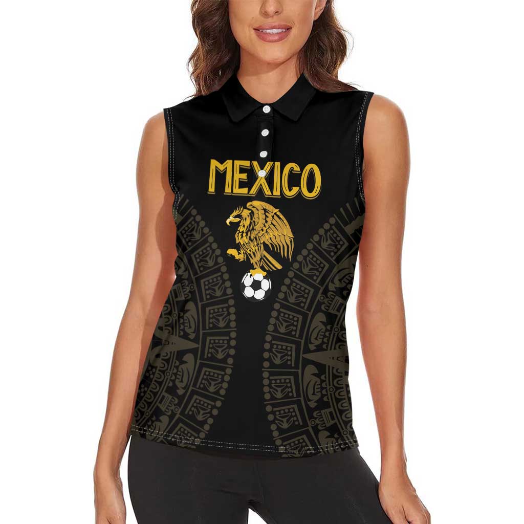 Mexico Football Custom Women Sleeveless Polo Shirt Viva Mexicana Aztec Inspired