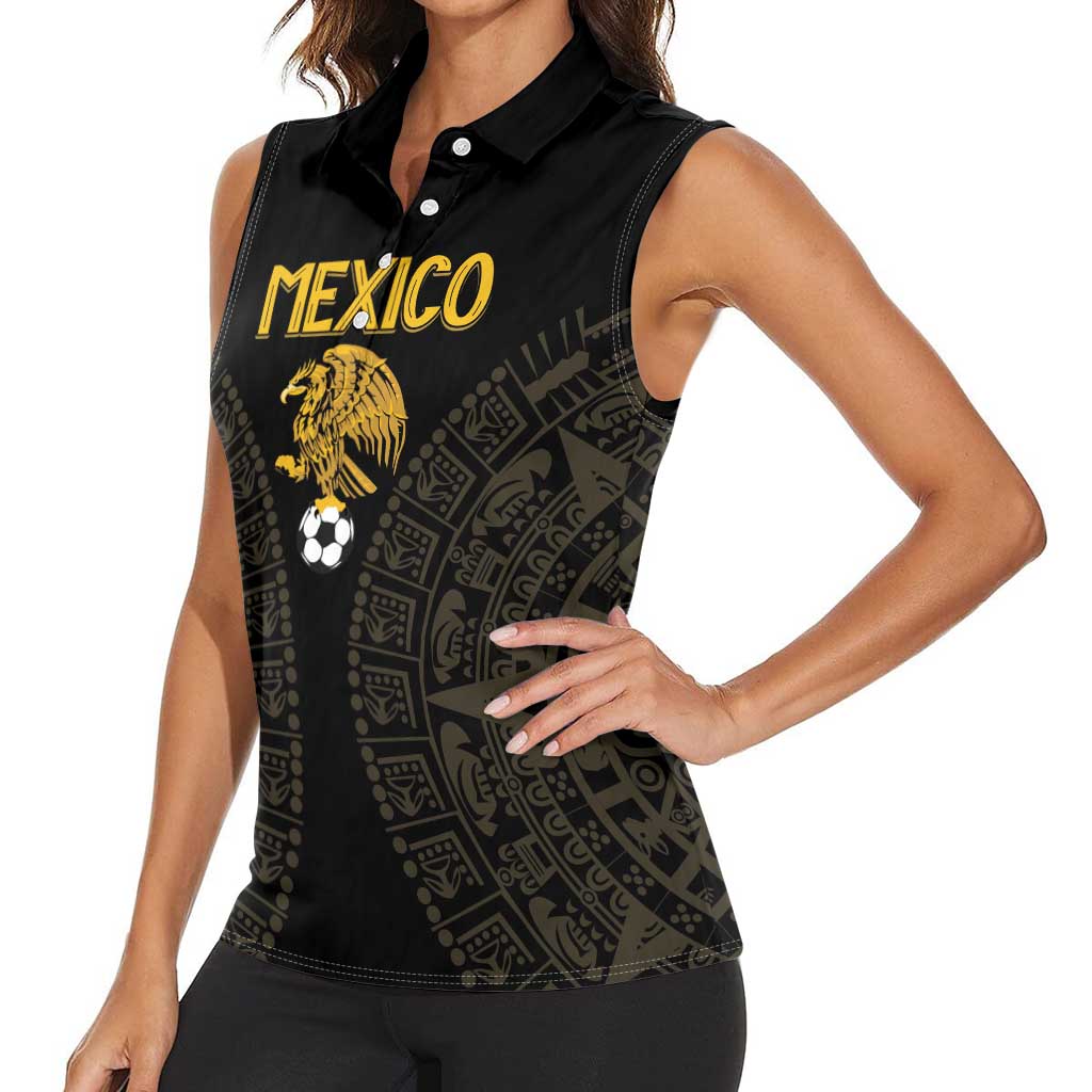 Mexico Football Custom Women Sleeveless Polo Shirt Viva Mexicana Aztec Inspired