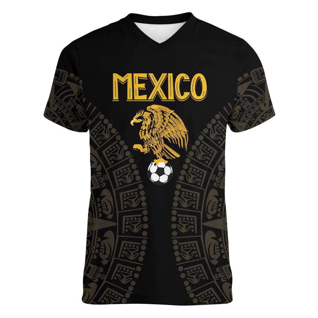 Mexico Football Custom Women V-Neck T-Shirt Viva Mexicana Aztec Inspired